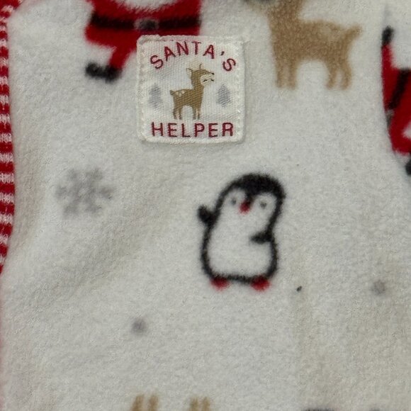 Christmas Fleece Footie Pajamas Reindeer Santa Print 12 18 Months - Picture 2 of 4